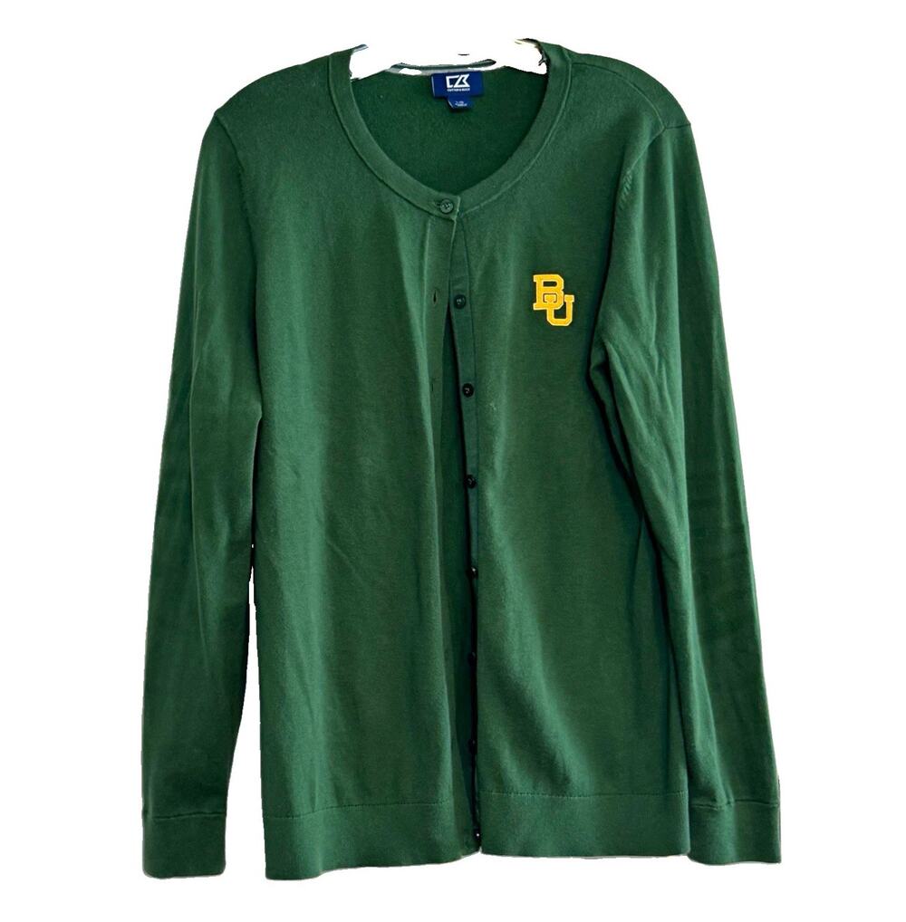 Cutter & Buck Women Green Baylor Bears Button Front Knit Cardigan Sweater Large